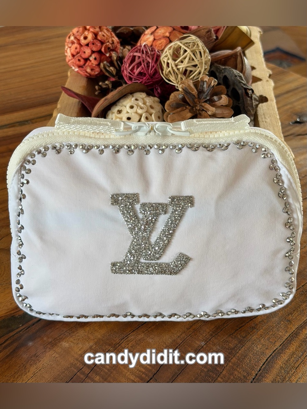 New! Handmade Candy Did It! White With Silver Crystal Logo Bum Bag Purse - Picture 2 of 13